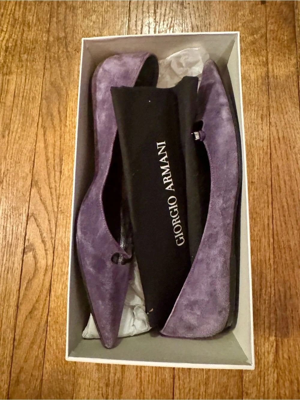 Giorgio Armani Deep Purple Suede Pointed-Toe Flats with Crystal Accent - 39.5